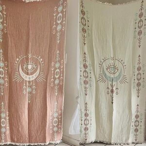 Bohemian Shower Curtain Set of 2 Moon Stars Eye Design Clay Woven Organic Cotton